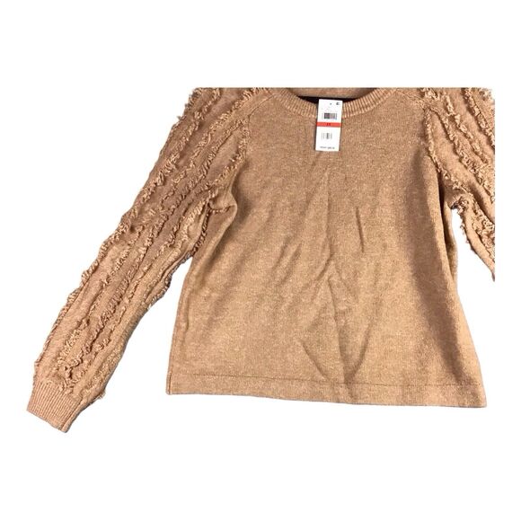 1.STATE Women’s Sweater XS Brown Crewneck Fringe Sleeve Pullover NWT - Picture 9 of 12